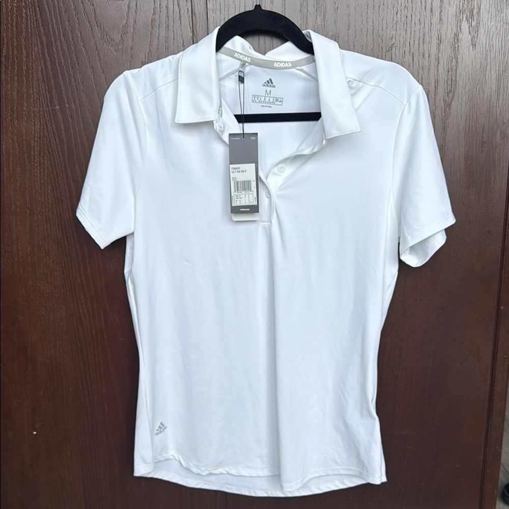 Adidas White Fitted Short Sleeve Polo Top
